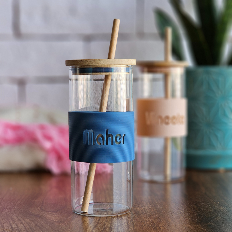 Customized Glass Tumblers with Silicone Band