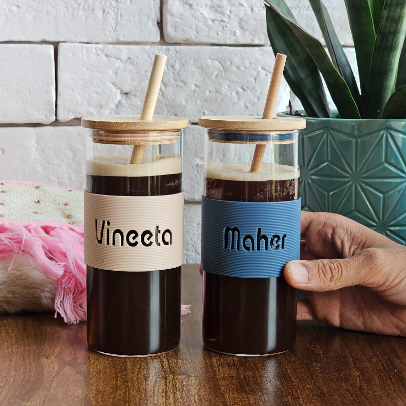 Customized Glass Tumblers with Silicone Band