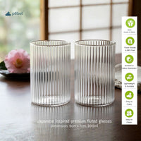 Fluted Minimalist Glasses 300ml Set of 2. Ideal for Dessert, Iced Coffee, Matcha, Smoothies.