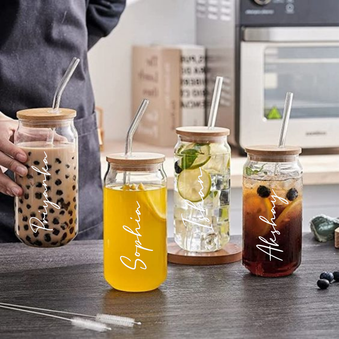 Personalized Can Shaped Juice/Coffee Tumbler with Glass Straw