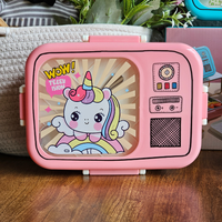 Pink Customized steel food container with spoon - Radio Bento design