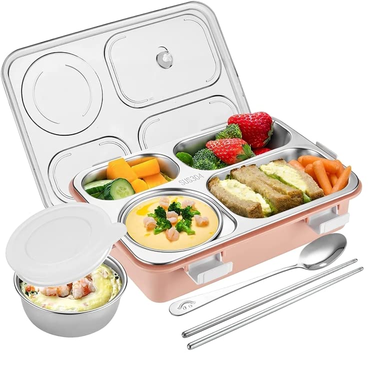 Bento Customized Steel Lunch Box | 4 compartments - Food Container, Chopstick & Spoon | Leakage Proof