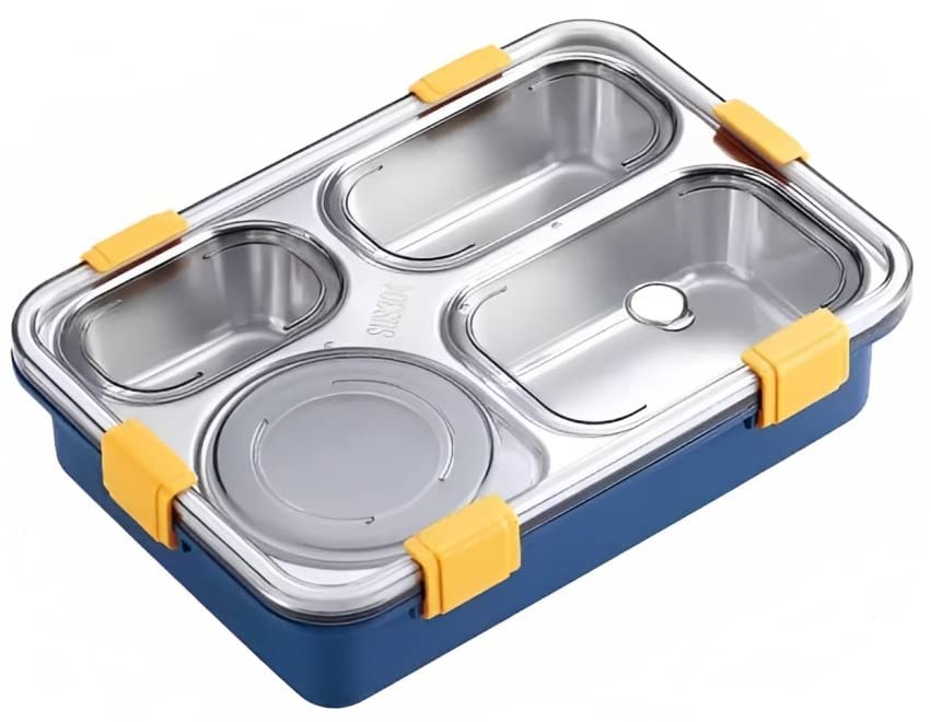 Bento Customized Steel Lunch Box | 4 compartments - Food Container, Chopstick & Spoon | Leakage Proof