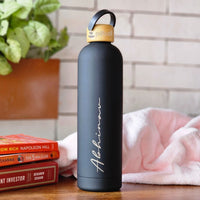 Vacuum Insulated Personalised Steel Water Bottles with wooden lid