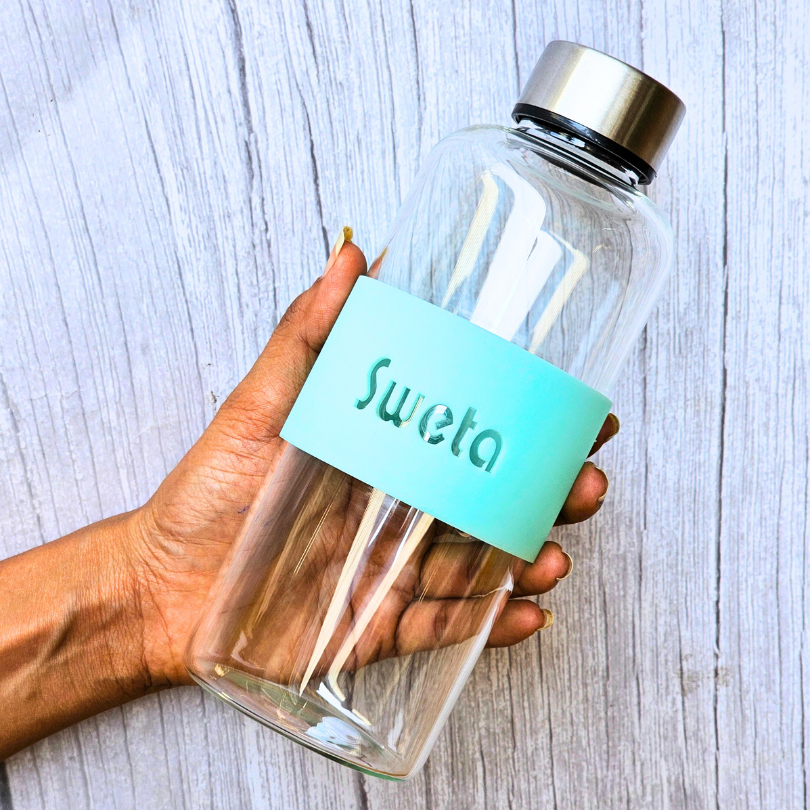 Personalized Glass Bottle with Silicone Sleeve Band 600ml
