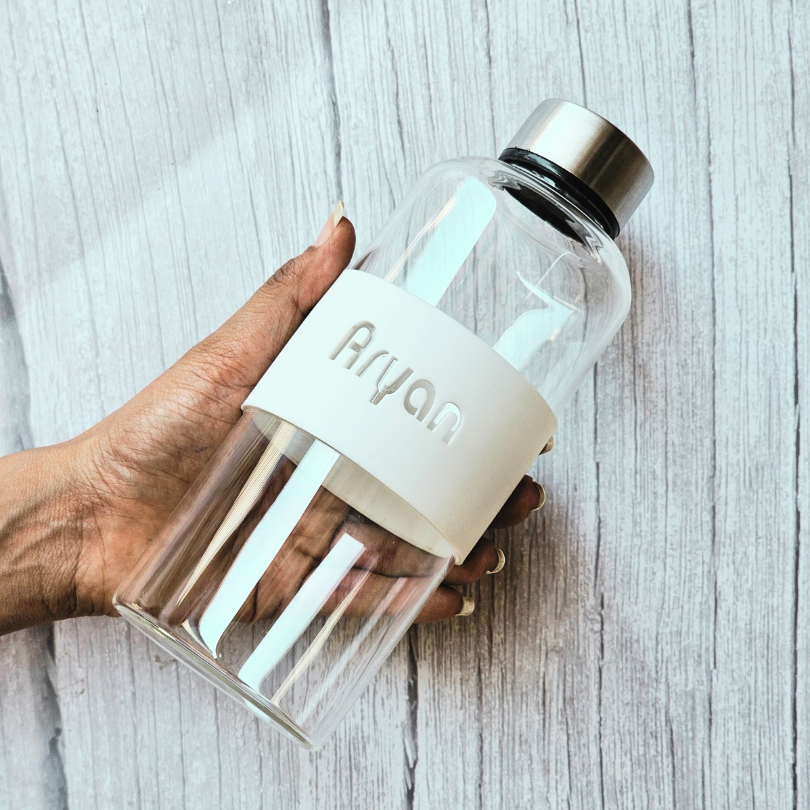 Personalized Glass Bottle with Silicone Sleeve Band 600ml