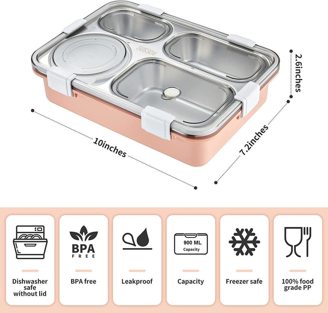 Bento Customized Steel Lunch Box | 4 compartments - Food Container, Chopstick & Spoon | Leakage Proof
