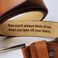 Personalized faux leather belt with a custom message