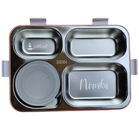 Bento Customized Steel Lunch Box | 4 compartments - Food Container, Chopstick & Spoon | Leakage Proof