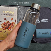 Borosilicate glass bottle with silicone jacket or sleeve