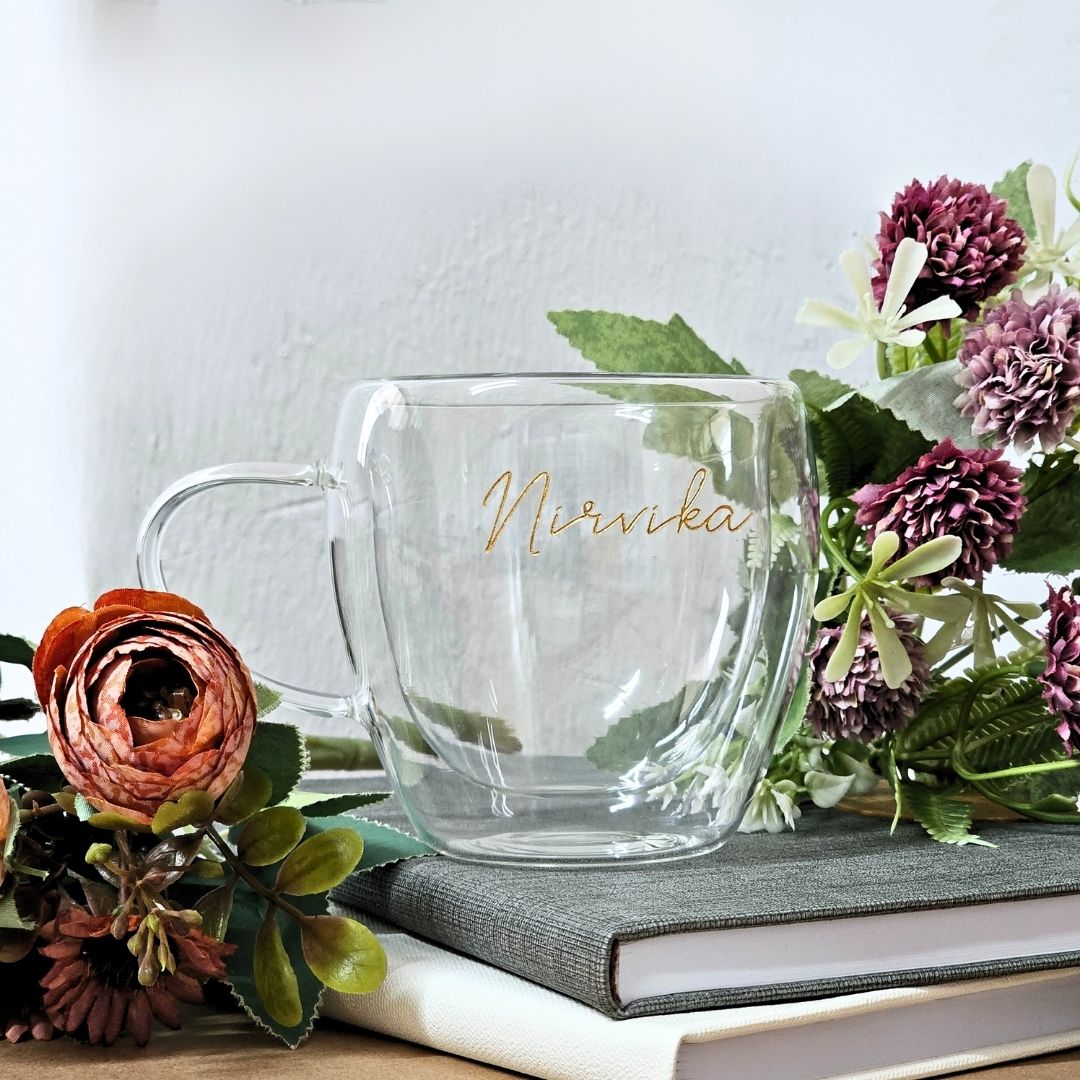 Handcrafted Double Wall Glass Cup with handle – Heat Resistant