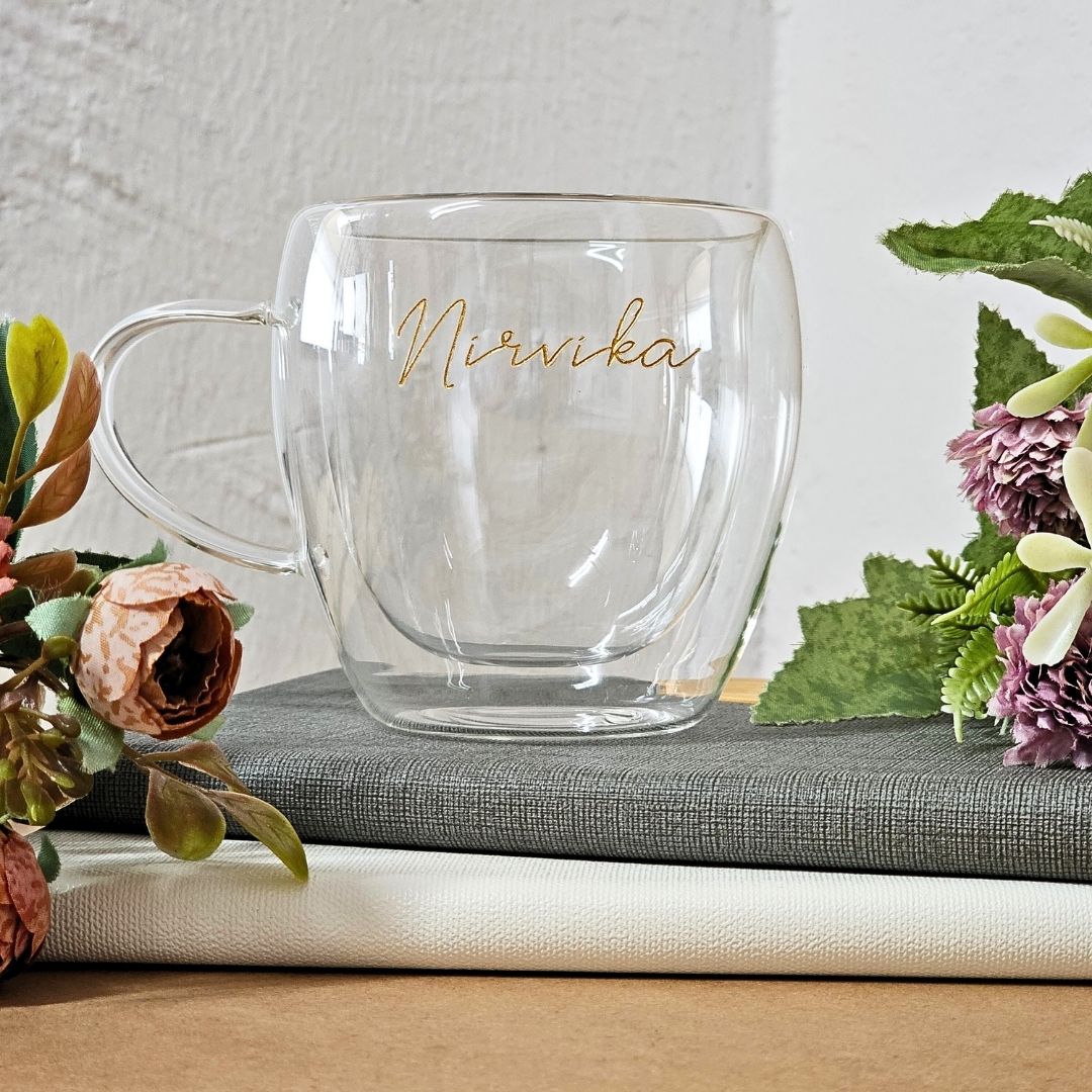 Handcrafted Double Wall Glass Cup with handle – Heat Resistant
