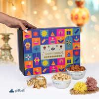 luxury festive Diwali gift box filled with dry fruits and decorative items