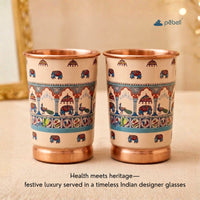 Luxury Indian Diwali Meenakari Copper Glass Set Hamper | Premium Corporate Gift