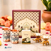 Luxury Indian Diwali Meenakari Copper Glass Set Hamper | Premium Corporate Gift
