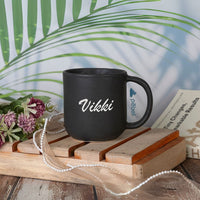 Durable ceramic mug with engraved initials in pastel finish