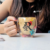 Aesthetic double wall glass coffee mug with floral design