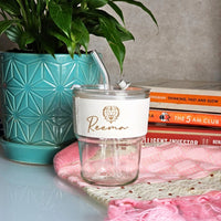 Personalized Juice/Coffee Tumbler with Glass Straw leather band