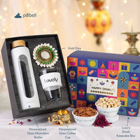Personalized Marking Bottle & Viral Glass with Elegant Diya – Festive Diwali Gift Hamper