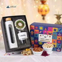 Personalized Marking Bottle & Viral Glass with Elegant Diya – Festive Diwali Gift Hamper