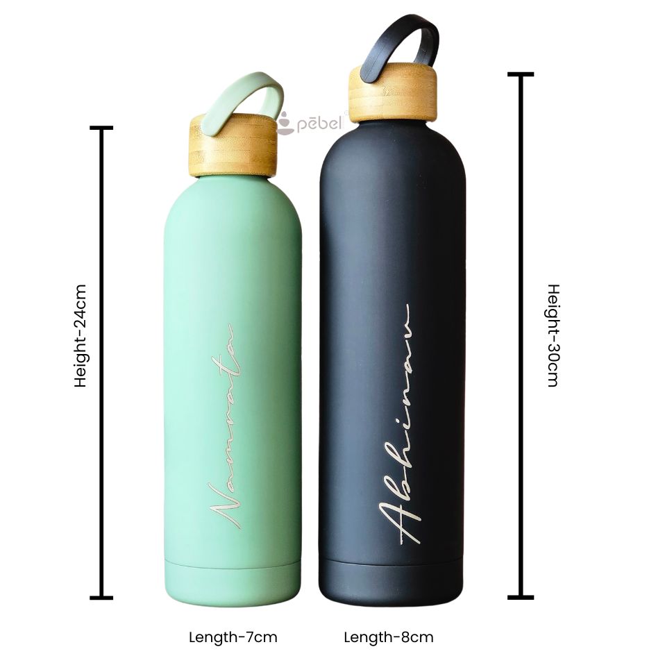 Vacuum Insulated Personalised Steel Water Bottles with wooden lid