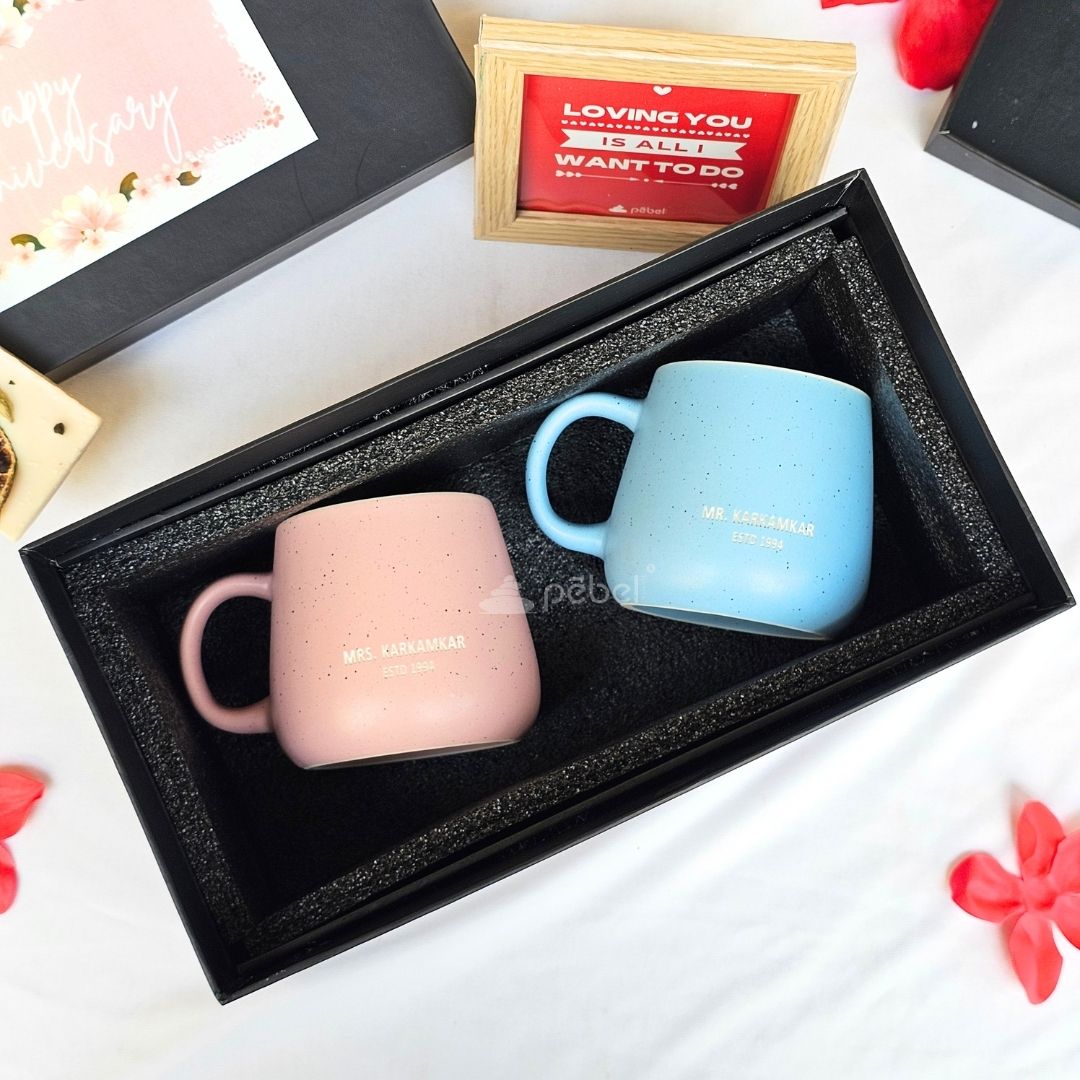 Couple Pastel Mugs Gift Hamper with Customized Mugs | Pebel Lifeware