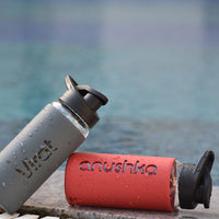Leak-proof glass water bottle with name engraving
