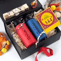 Bhai Bhabhi Rakhi Gift Hamper with 2 glass bottles
