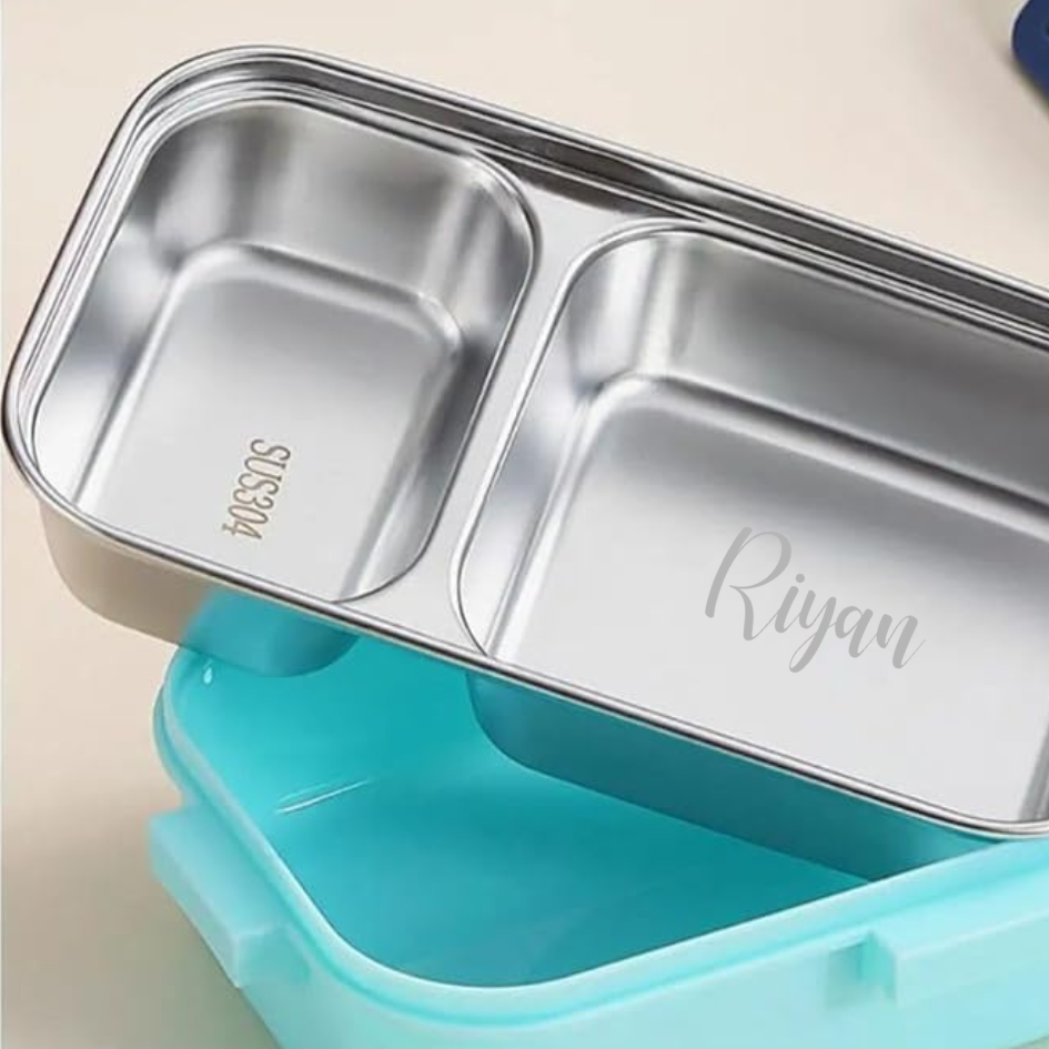 Customized Steel Bento Lunch Box with 2 Compartments and Spill-Proof Container