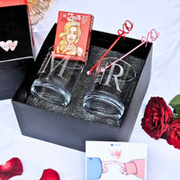 Personalized set of 2 whiskey glasses with XO stirrer