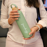 Vacuum Insulated Personalised Steel Water Bottles with wooden lid