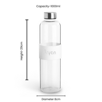 Personalized 1 ltr Fridge Glass Bottle with Silicone Sleeve Band