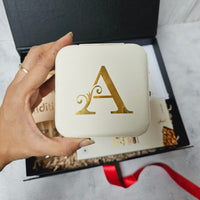 Personalized jewellery box with custom gold letter monogram