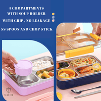 Leakproof Bento Customized Steel Lunch Box New| 4 compartments - Bowl, Spoon & Chopsticks