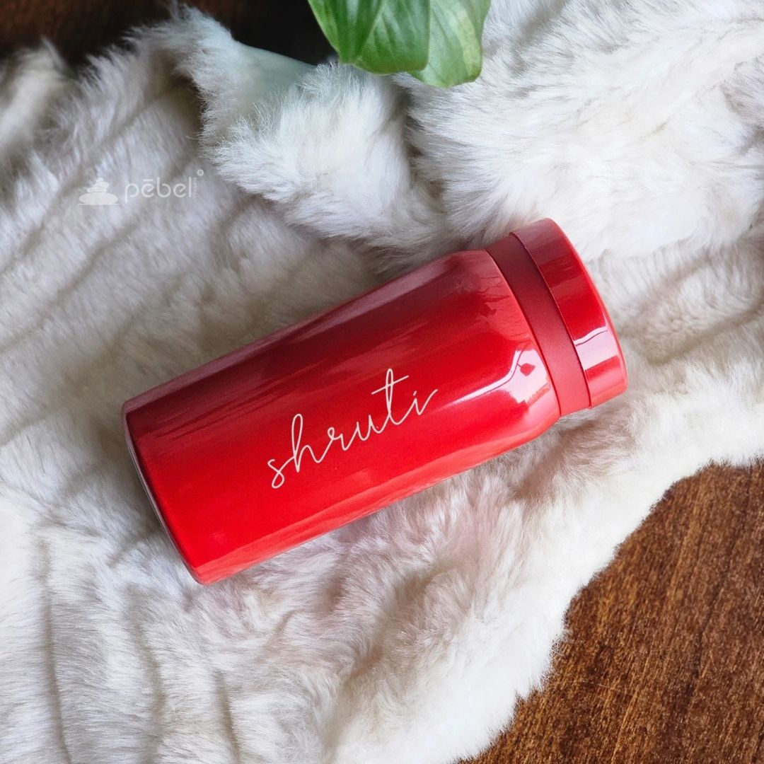 200ml compact red steel water bottle with vacuum insulation