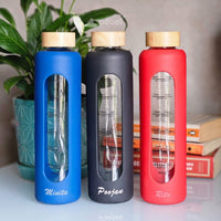 Motivational glass water bottle for gym