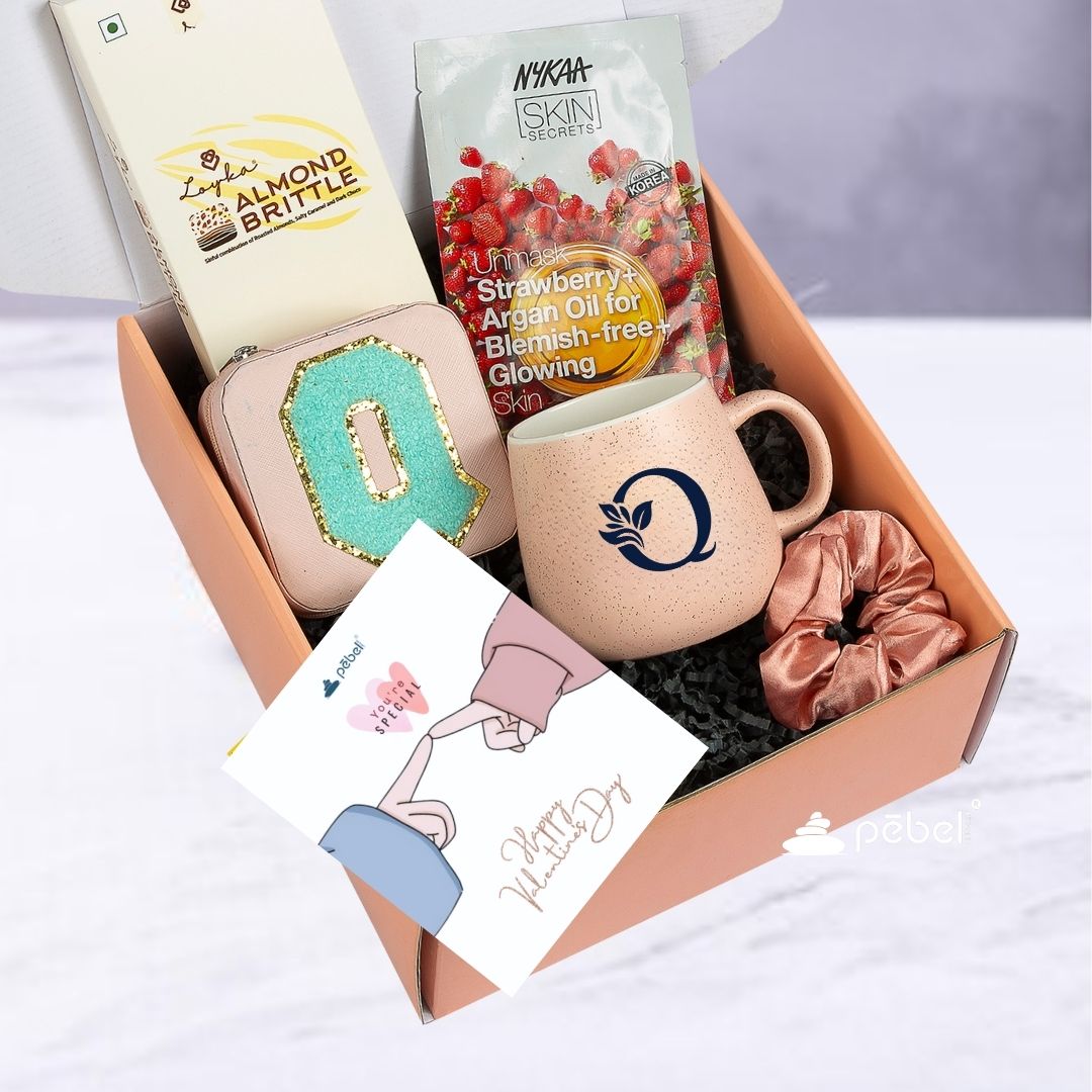 Pastel Mug & Jewellery Box Hamper with chocolates, scrunchie, and facemask