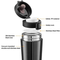 Personalized Thermos Flask Bottle - Stainless Steel - Travel Mug with Filter