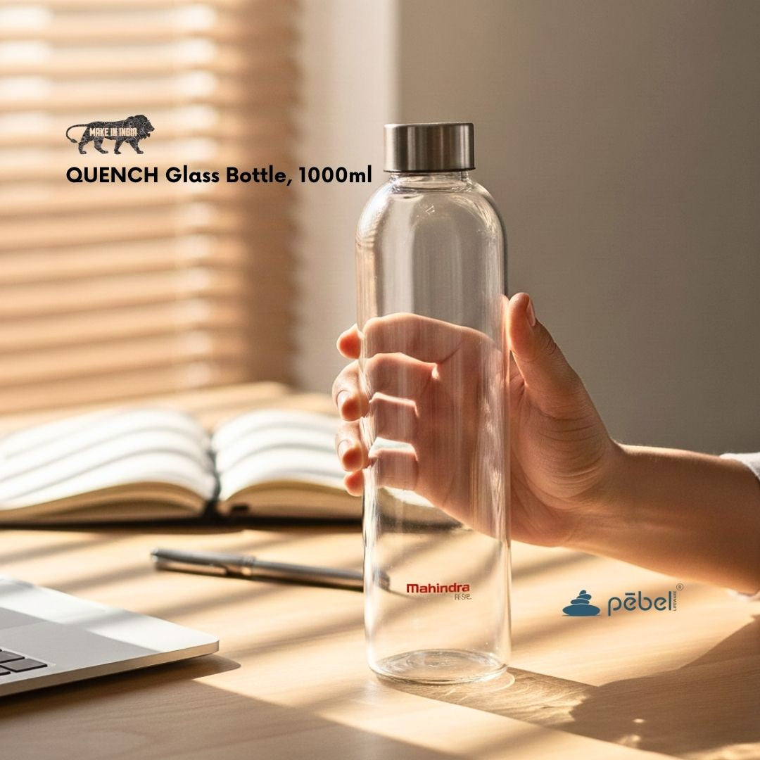 1 Ltr Glass Bottle with Customized Logo – Pebel
