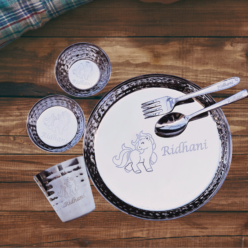 Personalized Steel Plate Set for Kids – Pebel