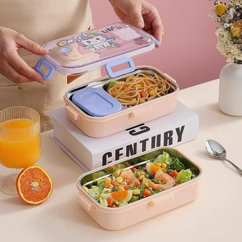 Leakage-Proof Bento Small Steel Lunch Box with 2 Compartments and Container