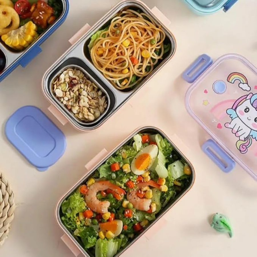 Customized Steel Bento Lunch Box with 2 Compartments and Spill-Proof Container