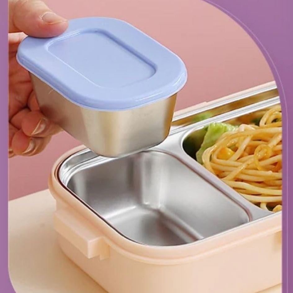 Leakage-Proof Customized Bento Steel Lunch Box with 2 Compartments and Container