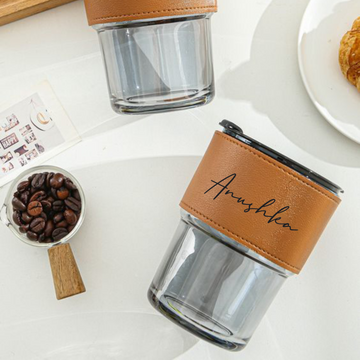 Personalized Juice/Coffee Tumbler with Glass Straw leather band
