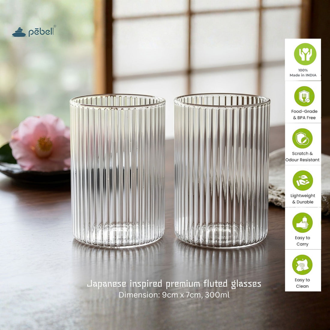 Fluted Minimalist Glasses 300ml Set of 2. Ideal for Dessert, Iced Coffee, Matcha, Smoothies.
