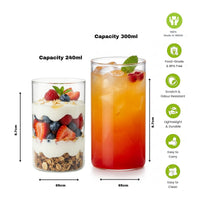 Modern Minimalist Glasses Set of 2 | 240ml Glass Ideal for Iced Coffee, Juices & Smoothies
