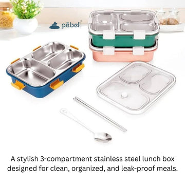 Bento Customized Steel Lunch Box | 3 compartments - Food Container, Chopstick & Spoon