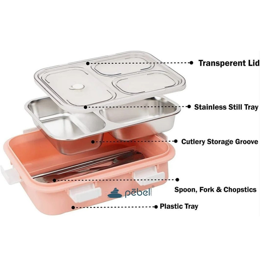 Bento Customized Steel Lunch Box | 3 compartments - Food Container, Chopstick & Spoon