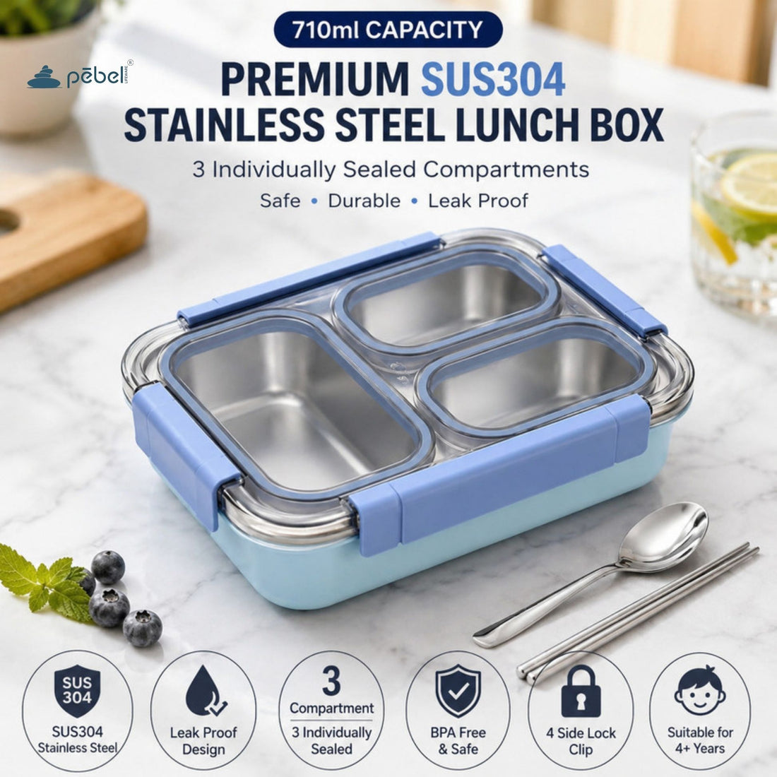 Personalized Bento Lunch Boxes – Steel Lunch Box with 3 Compartments