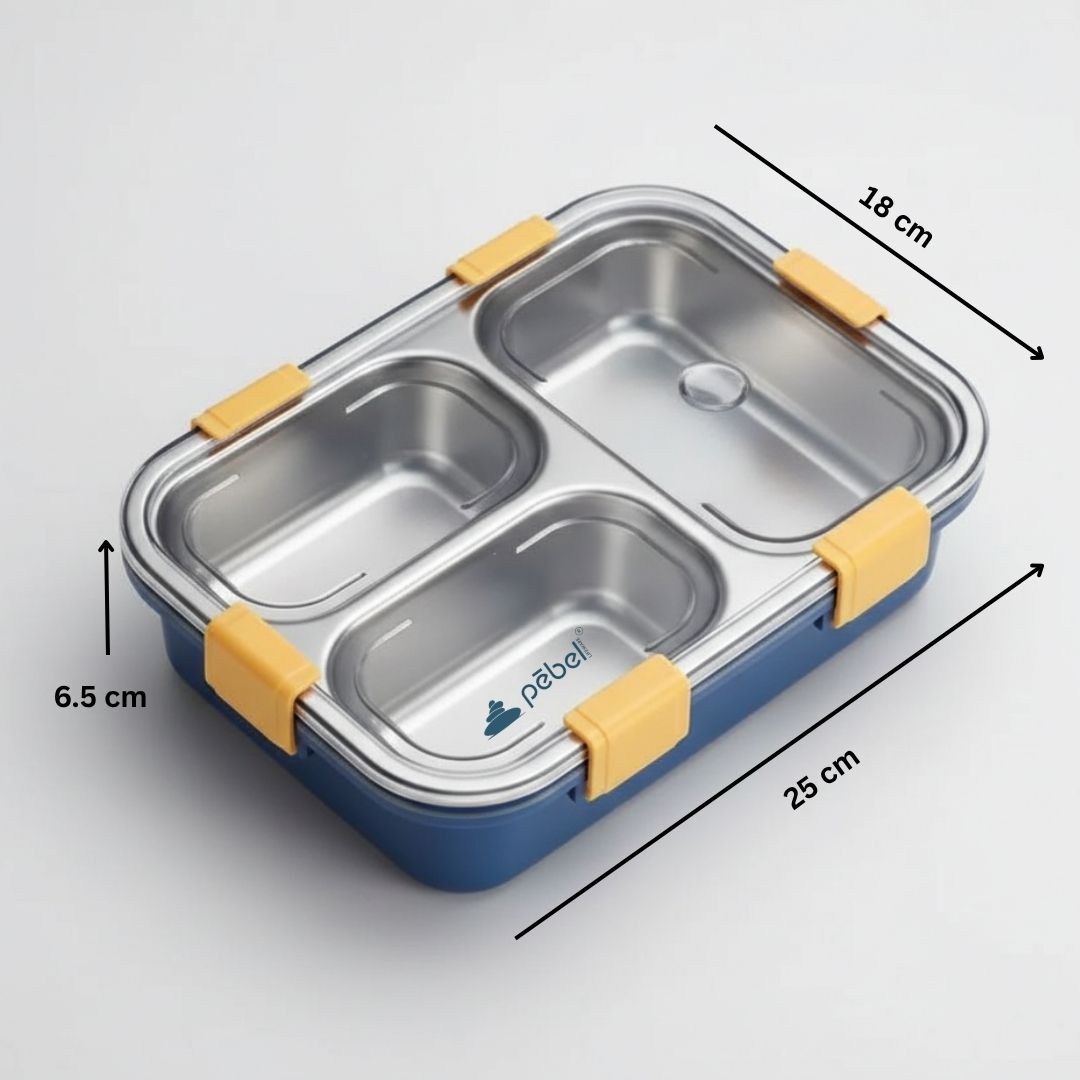 Bento Customized Steel Lunch Box | 3 compartments - Food Container, Chopstick & Spoon